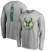 NBA - Giannis Antetokounmpo Milwaukee Bucks Team Backer Name & Number Long Sleeve T-Shirt - Heathered Gray