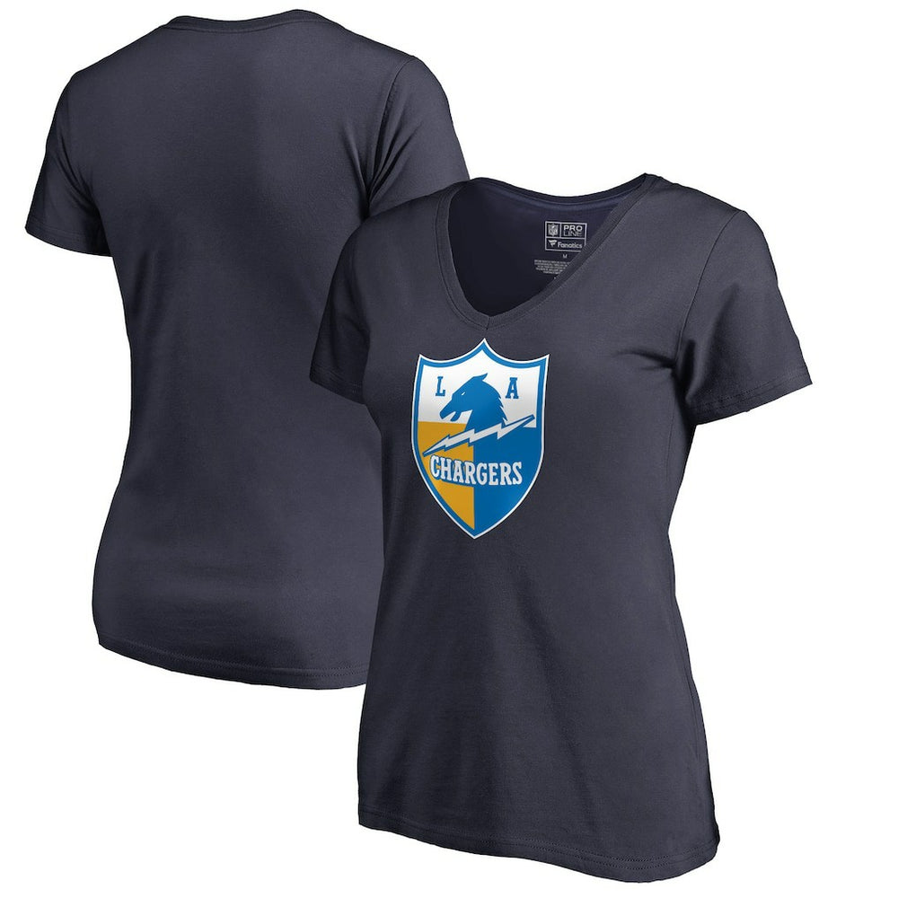 Los Angeles Chargers Women's Retro Shield Logo V-Neck T-Shirt Navy - NFL