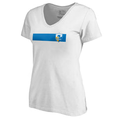 Los Angeles Chargers Women's Vintage Rugby Stripe V-Neck T-Shirt White - NFL