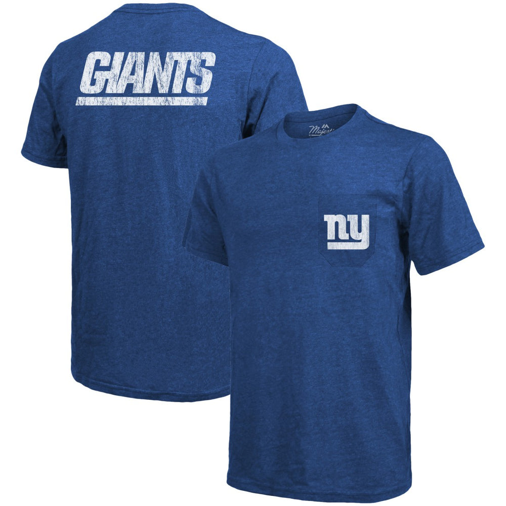New York Giants Majestic Threads Tri-Blend Pocket T-Shirt Heathered Royal - NFL