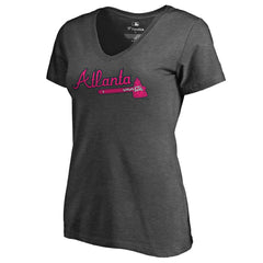Atlanta Braves Women's Pink Wordmark V-Neck T-Shirt Sale