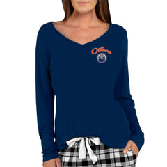 Edmonton Oilers - Concepts Sport Women's Marathon Knit Long Sleeve V-Neck Top Navy