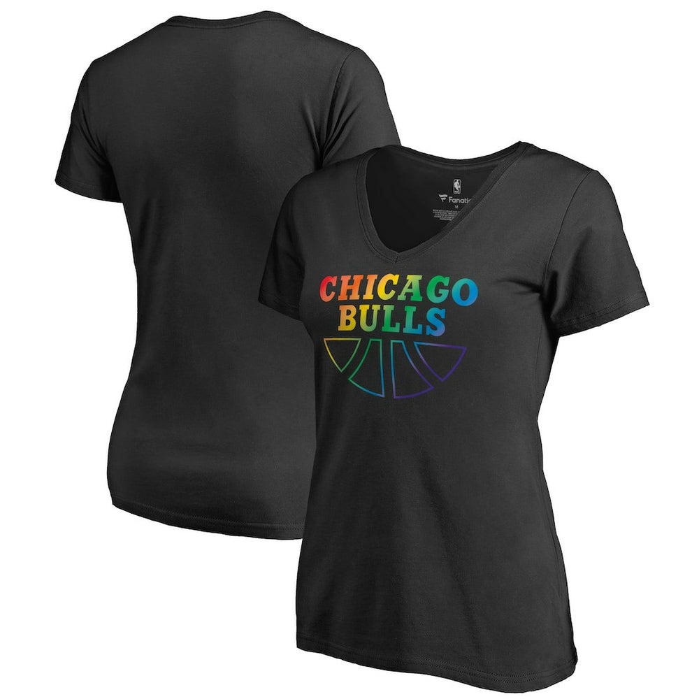 NBA - Chicago Bulls Women's Team Pride Wordmark V-Neck T-Shirt - Black