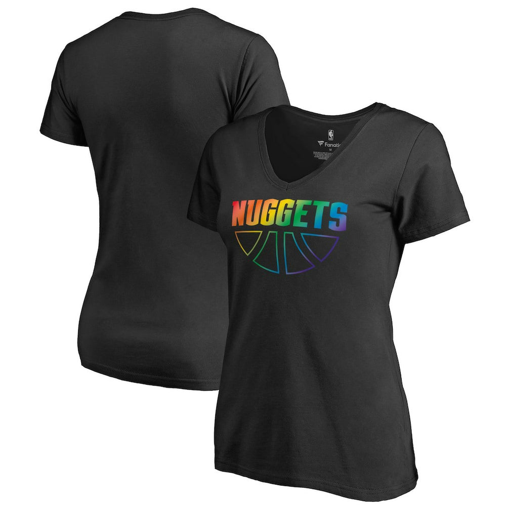 NBA - Denver Nuggets Women's Team Pride Wordmark V-Neck T-Shirt - Black