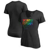 NBA - Detroit Pistons Women's Team Pride Wordmark V-Neck T-Shirt - Black
