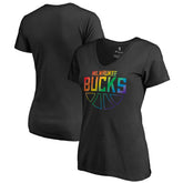 NBA - Milwaukee Bucks Women's Team Pride Wordmark V-Neck T-Shirt - Black