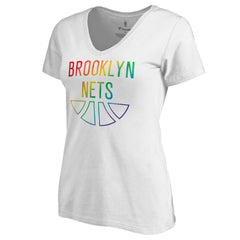 NBA - Brooklyn Nets Women's Team Pride Wordmark V-Neck T-Shirt - White
