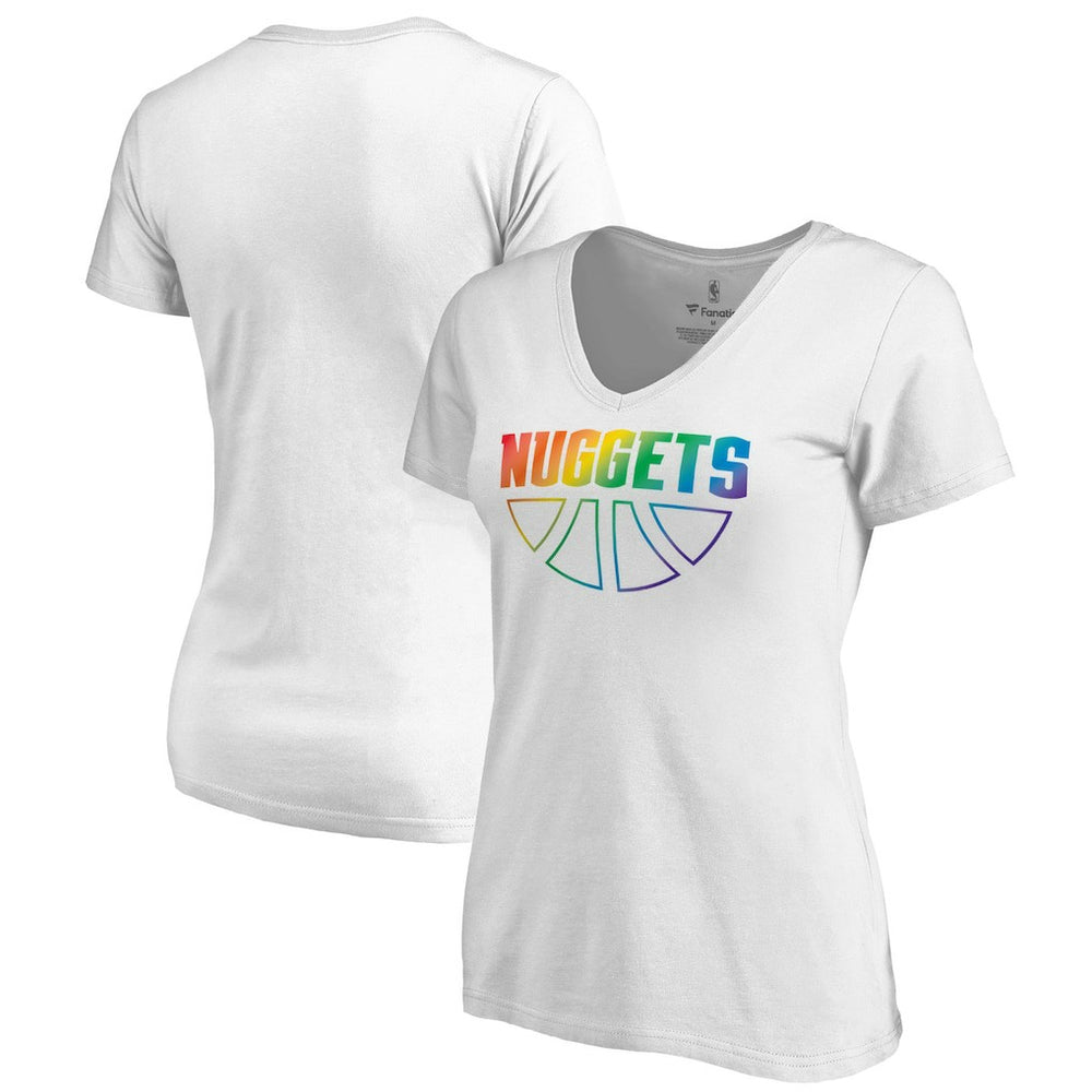 NBA - Denver Nuggets Women's Team Pride Wordmark V-Neck T-Shirt - White