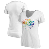 NBA - Milwaukee Bucks Women's Team Pride Wordmark V-Neck T-Shirt - White