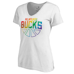 NBA - Milwaukee Bucks Women's Team Pride Wordmark V-Neck T-Shirt - White