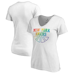 NBA - New York Knicks Women's Team Pride Wordmark V-Neck T-Shirt - White