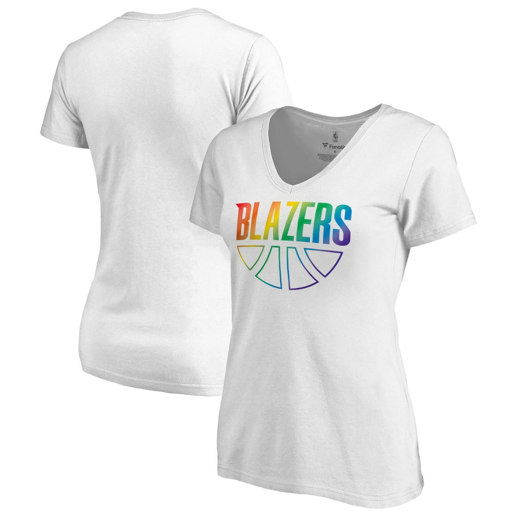 NBA - Portland Trail Blazers Women's Team Pride Wordmark V-Neck T-Shirt - White