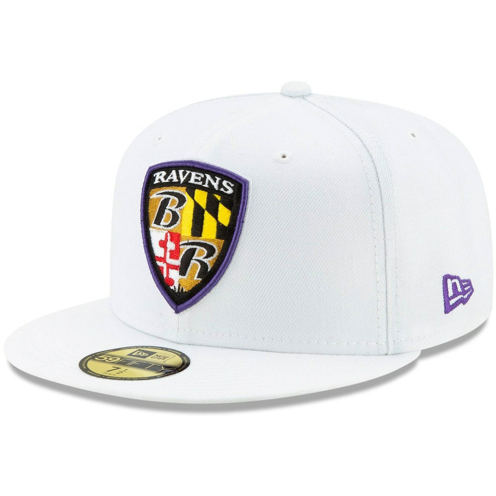 Baltimore Ravens New Era Shield Omaha 59FIFTY Fitted Hat White - NFL