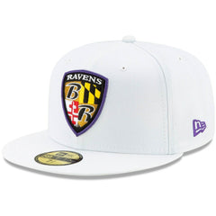 Baltimore Ravens New Era Shield Omaha 59FIFTY Fitted Hat White - NFL