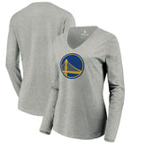 NBA - Golden State Warriors Women's Primary Logo Long Sleeve V-Neck T-Shirt - Heather Gray