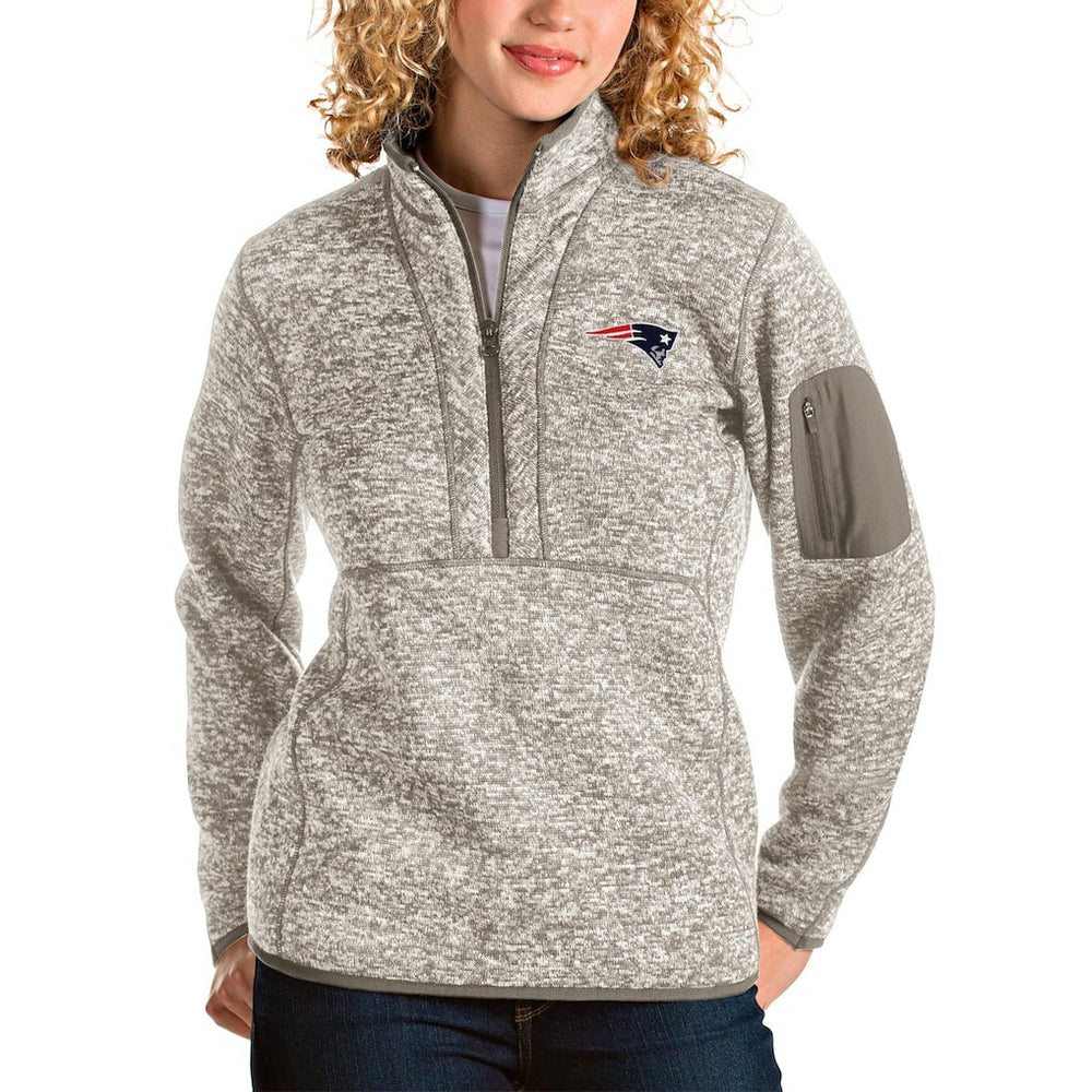 New England Patriots Antigua Women's Fortune Half-Zip Pullover Jacket Oatmeal - NFL