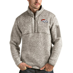 Denver Broncos Antigua Fortune Quarter-Zip Pullover Jacket Oatmeal - NFL