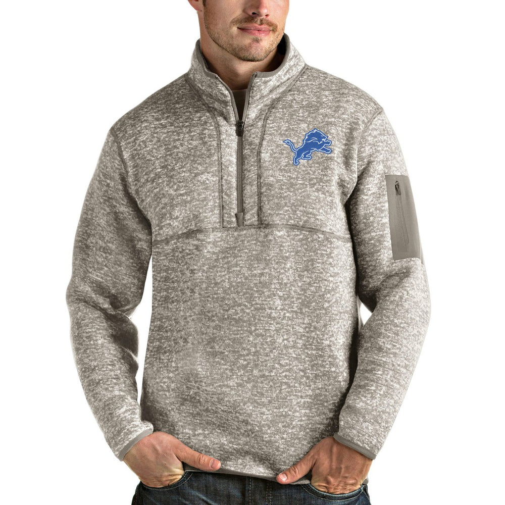 Detroit Lions Antigua Fortune Quarter-Zip Pullover Jacket Oatmeal - NFL
