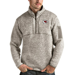 Kansas City Chiefs Antigua Fortune Quarter-Zip Pullover Jacket Oatmeal - NFL