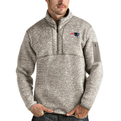 New England Patriots Antigua Fortune Quarter-Zip Pullover Jacket Oatmeal - NFL