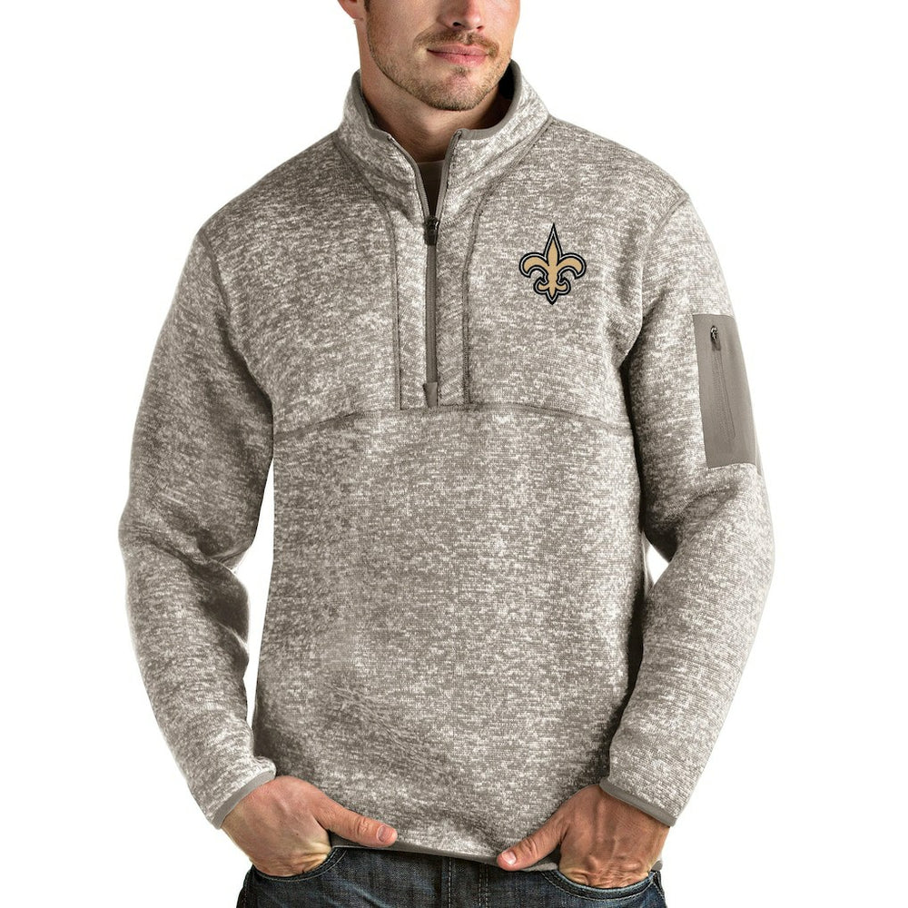 New Orleans Saints Antigua Fortune Quarter-Zip Pullover Jacket Oatmeal - NFL