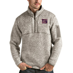 New York Giants Antigua Fortune Quarter-Zip Pullover Jacket Oatmeal - NFL