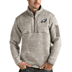 Philadelphia Eagles Antigua Fortune Quarter-Zip Pullover Jacket Oatmeal - NFL