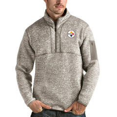 Pittsburgh Steelers Antigua Fortune Quarter-Zip Pullover Jacket Oatmeal - NFL
