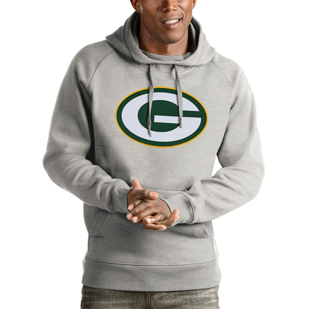 Green Bay Packers Antigua Victory Pullover Hoodie Heather Gray - NFL