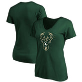 Fanatics - Milwaukee Bucks Women's Primary Logo Team V-Neck T-Shirt - Hunter Green
