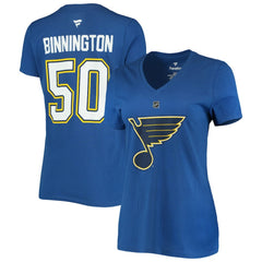 Jordan Binnington St. Louis Blues - Fanatics Women's Authentic Stack Name & Number V-Neck T-Shirt Blue