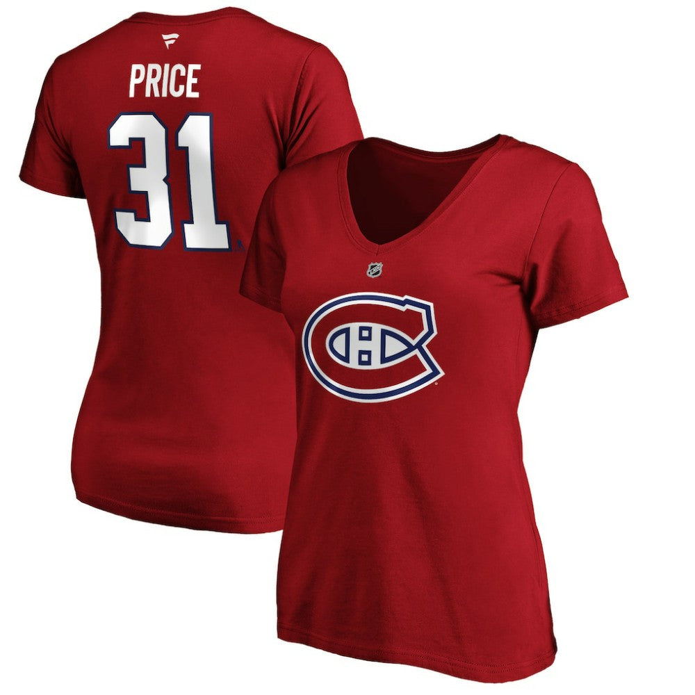 Carey Price Montreal Canadiens - Fanatics Women's Authentic Stack Name & Number V-Neck T-Shirt Red