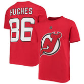 Jack Hughes New Jersey Devils - Youth Player Name & Number T-Shirt Red