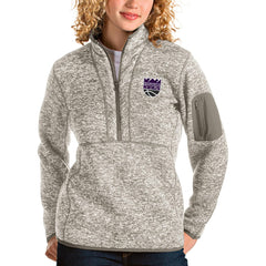 NBA - Sacramento Kings Antigua Women's Fortune Quarter-Zip Pullover Jacket - Natural