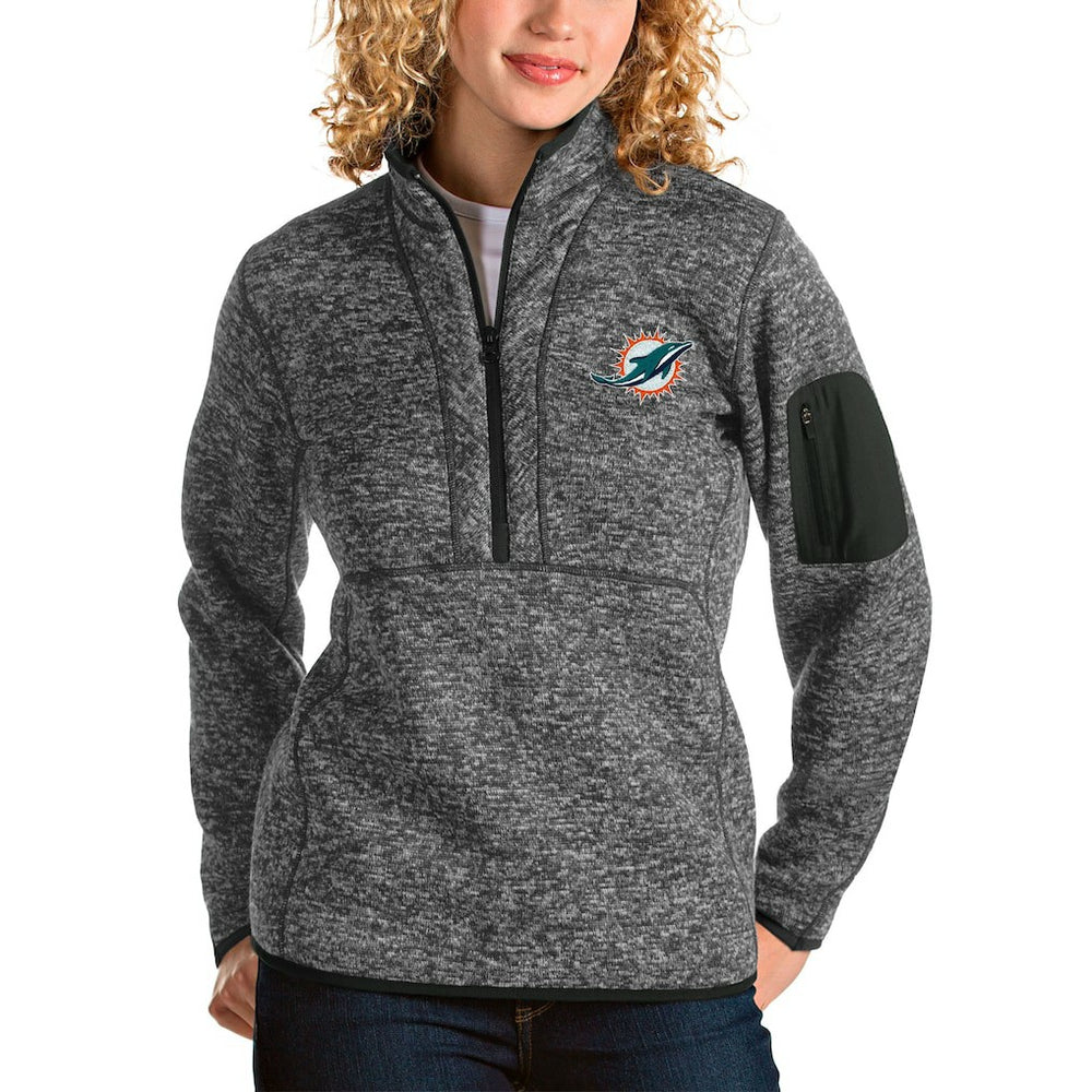 Miami Dolphins Antigua Women's Fortune Half-Zip Pullover Jacket Charcoal - NFL