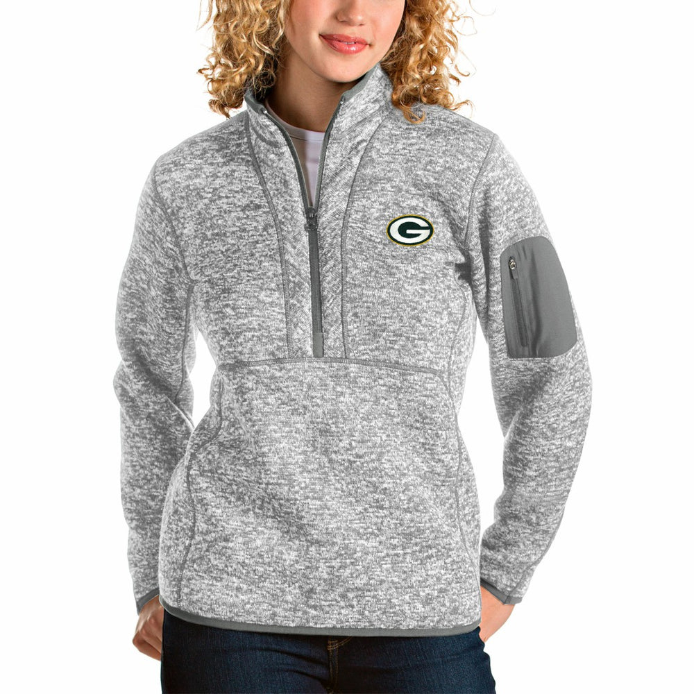 Green Bay Packers Antigua Women's Fortune Half-Zip Pullover Jacket Gray - NFL