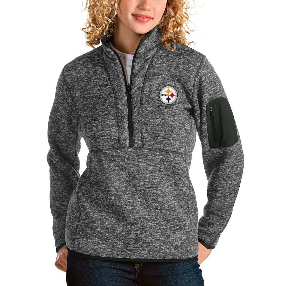 Pittsburgh Steelers Antigua Women's Fortune Half-Zip Pullover Jacket Charcoal - NFL