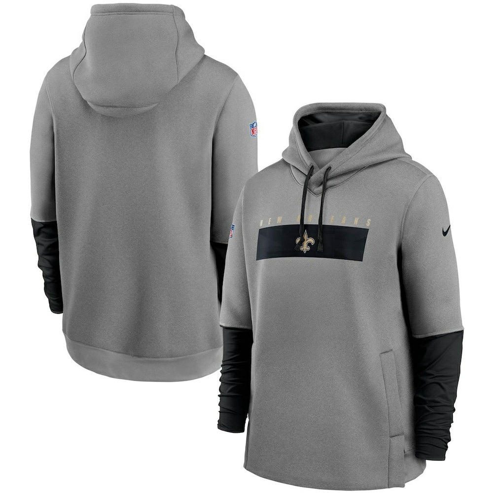 New Orleans Saints Sideline Playbook Performance Pullover Hoodie Heathered Gray/Black - Nike