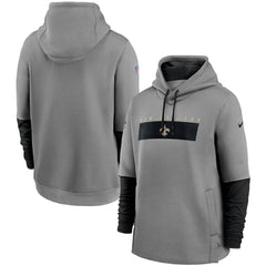 New Orleans Saints Sideline Playbook Performance Pullover Hoodie Heathered Gray/Black - Nike