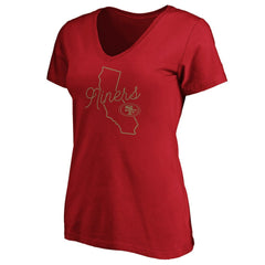 San Francisco 49ers Women's Iconic Script State V-Neck T-Shirt Scarlet - Fanatics