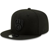 Milwaukee Brewers New Era Black on Black 9FIFTY Snapback Adjustable Hat Lifestyle
