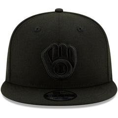 Milwaukee Brewers New Era Black on Black 9FIFTY Snapback Adjustable Hat Lifestyle