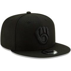 Milwaukee Brewers New Era Black on Black 9FIFTY Snapback Adjustable Hat Lifestyle