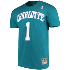 Mitchell & Ness - Muggsy Bogues Charlotte Hornets Hardwood Classics Name & Number Player T-Shirt - Teal