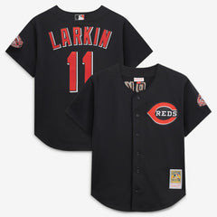Barry Larkin Cincinnati Reds Mitchell & Ness Cooperstown Collection Mesh Batting Practice Button-Up Jersey Lifestyle
