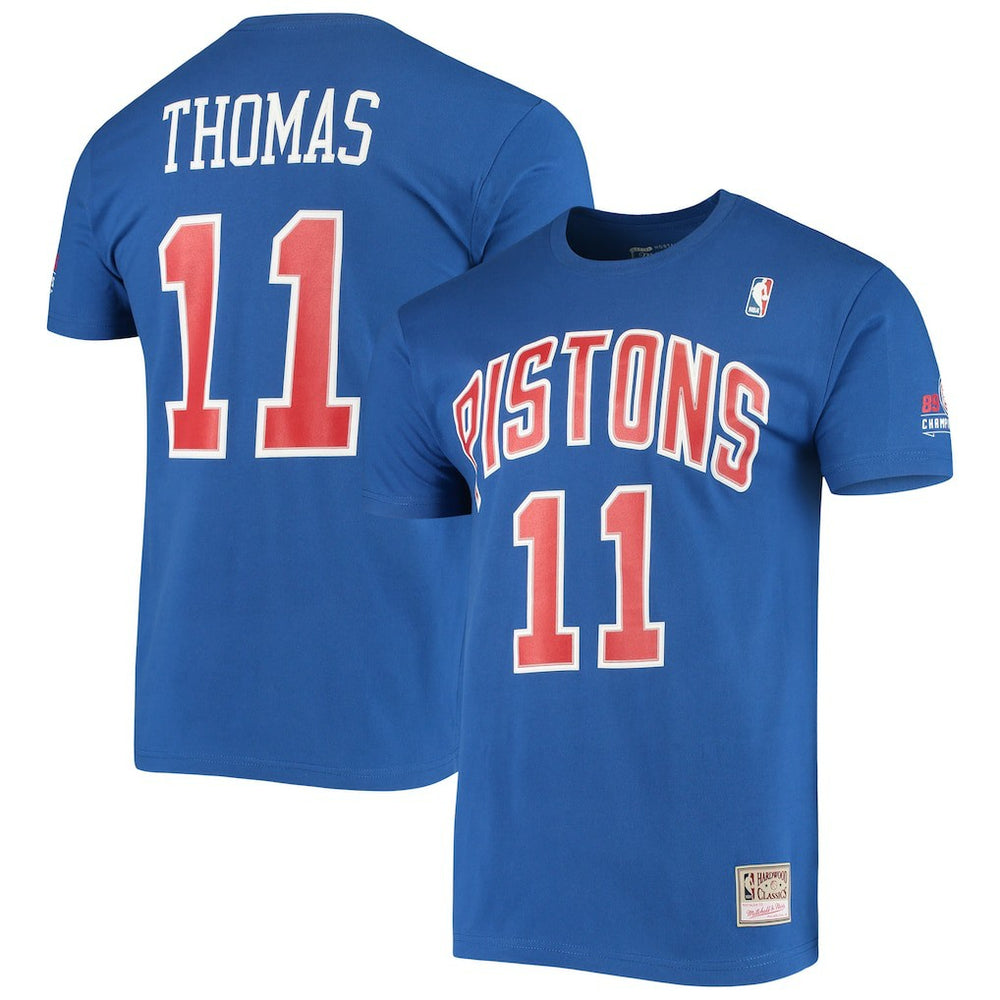 Mitchell & Ness - Isiah Thomas Detroit Pistons Hardwood Classics Stitch Name & Number T-Shirt - Blue