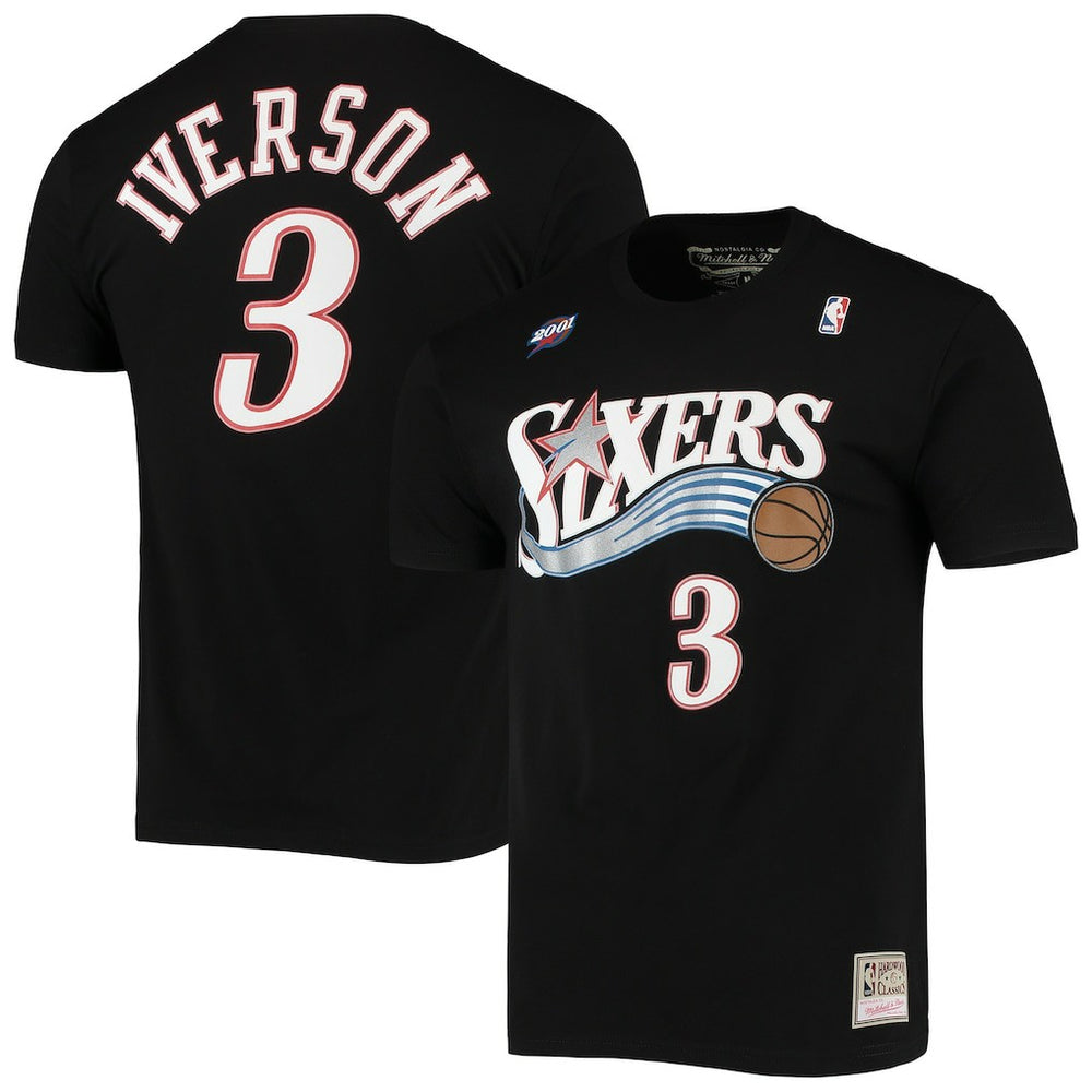Mitchell & Ness - Allen Iverson Philadelphia 76ers Hardwood Classics Stitch Name & Number T-Shirt - Black