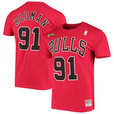Mitchell & Ness - Dennis Rodman Chicago Bulls Hardwood Classics Stitch Name & Number T-Shirt - Red