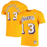 Mitchell & Ness - Wilt Chamberlain Los Angeles Lakers Hardwood Classics Stitch Name & Number T-Shirt - Gold