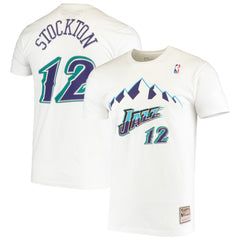 Mitchell & Ness - John Stockton Utah Jazz Hardwood Classics Stitch Name & Number T-Shirt - White